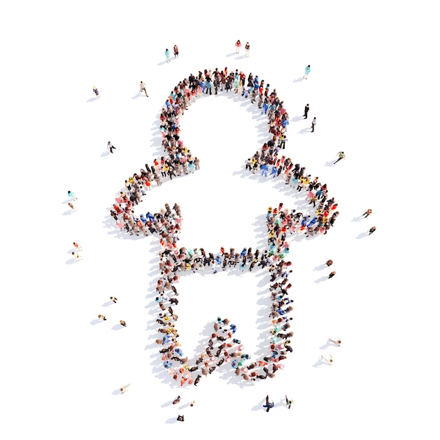 Large group of people in the form of a child. Isolated, white background.