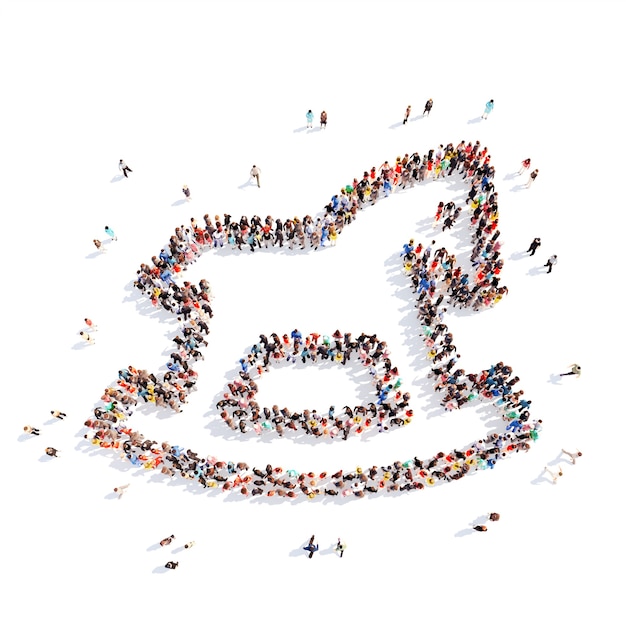 Large group of people in the form of a children's toy. Isolated, white background.