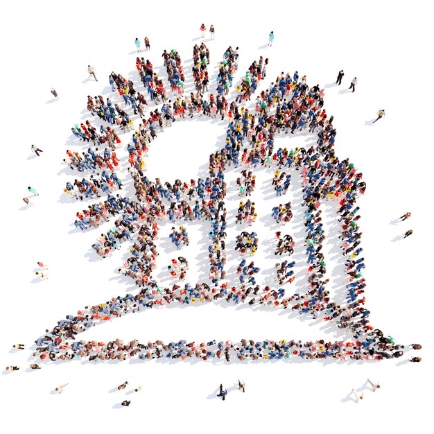 Large group of people in the form of the city. Isolated, white background.