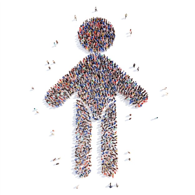 Large group of people in the shape of a child 