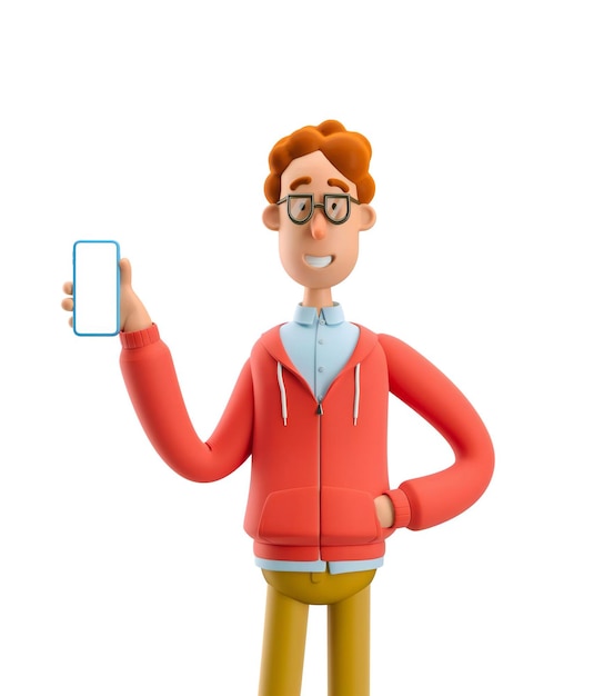 Larry il nerd Nerd Larry tiene il telefono illustrazione 3D