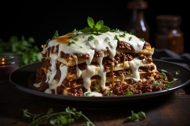 Lasagne al formaggio alla bolognese con salsa di pomodoro Generativa AI