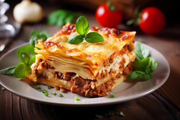 Lasagne Italiane Un piatto di lasagne con sopra una fetta di lasagne