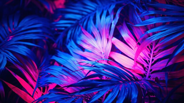 Lascia tropicale in neon rosa blu illuminazione