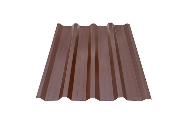 Lastra del tetto in tegole di metallo marrone isolata su sfondo bianco Materiale per il tetto