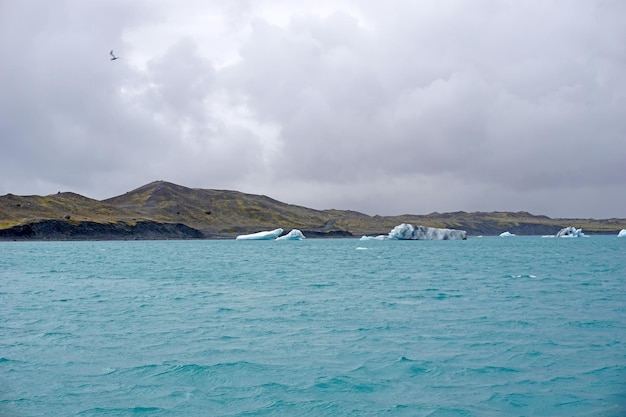 Lastroni di ghiaccio nella laguna glaciale di Jokulsarlon in Islanda