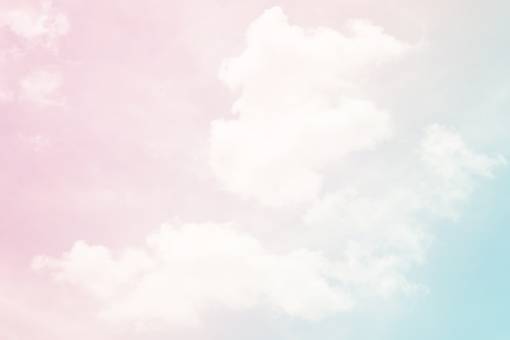 Photo latar belakang warna pastel abstrak, langit lembut dengan latar belakang awan dalam warna pastel