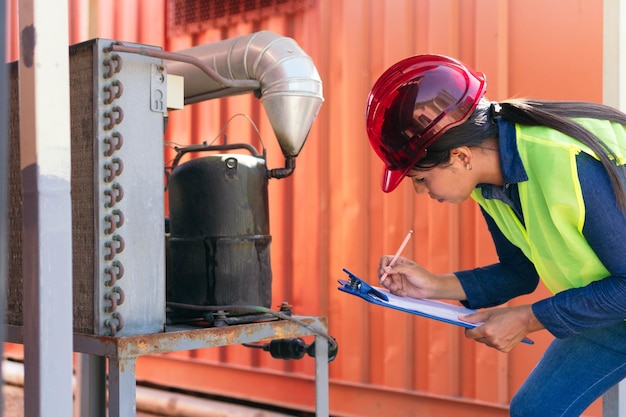 Latino Operaia industriale al lavoro in una fabbrica