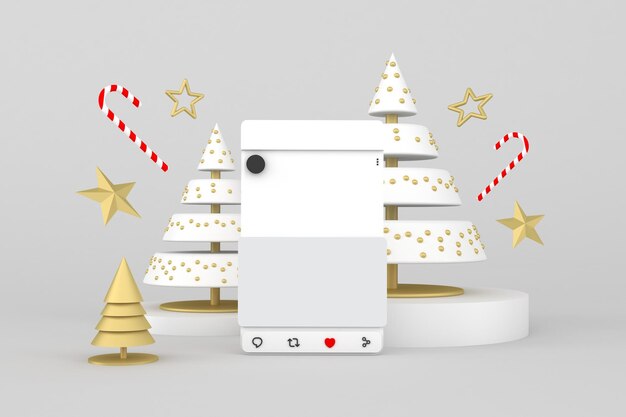 Lato anteriore del post sui social media di Natale su sfondo grigio
