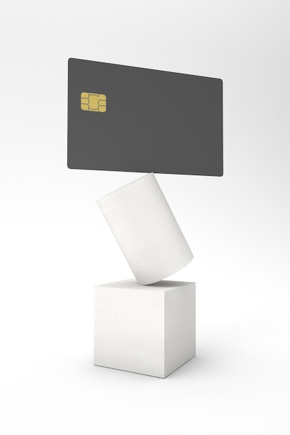 Lato anteriore della carta di credito bilanciata su sfondo bianco