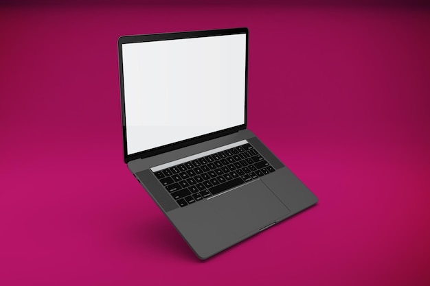 Lato sinistro del computer portatile su sfondo rosa