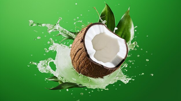 Latte di cocco spruzzato su uno sfondo verde