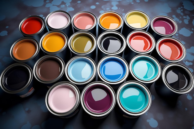 lattine di vernice di colori diversi
