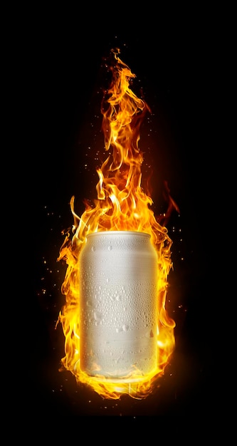 Lattine per bevande fredde in fiamme Concetto di bevanda rinfrescante per il rendering 3d estivo