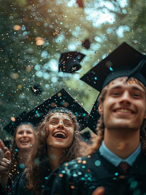 laureati che lanciano il cappello in aria