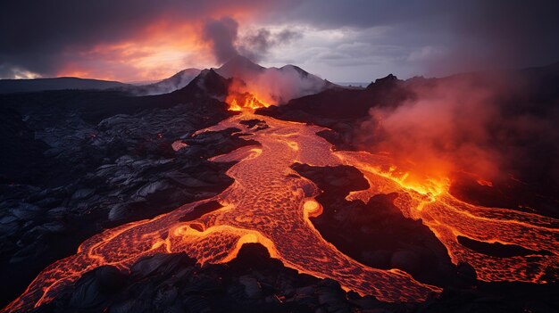 Lava che scorre nell'oceano