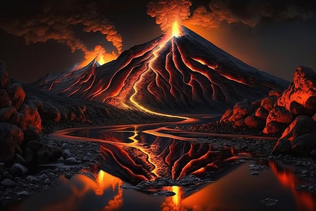 lava che scorre nelle montagne