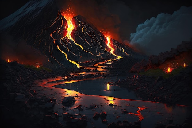 lava che scorre nelle montagne