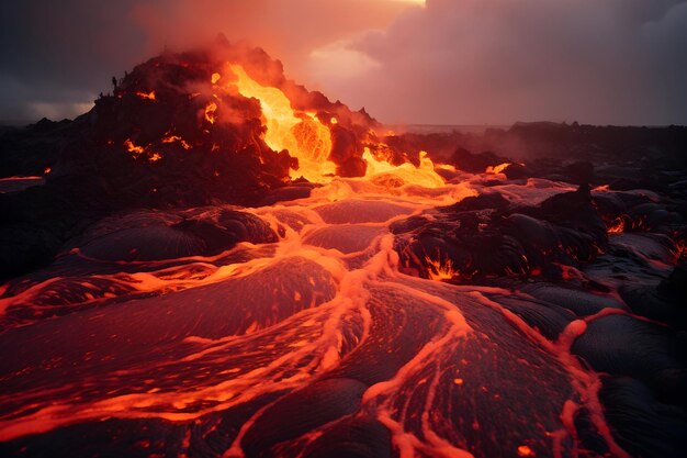 Lava in eruzione bellissima durante il giorno