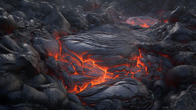 Lava rossa su fondo vulcanico nero