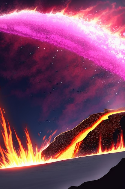 Lava vulcanica flusso di magma dorato natura paesaggio carta da parati sfondo elemento di illustrazione