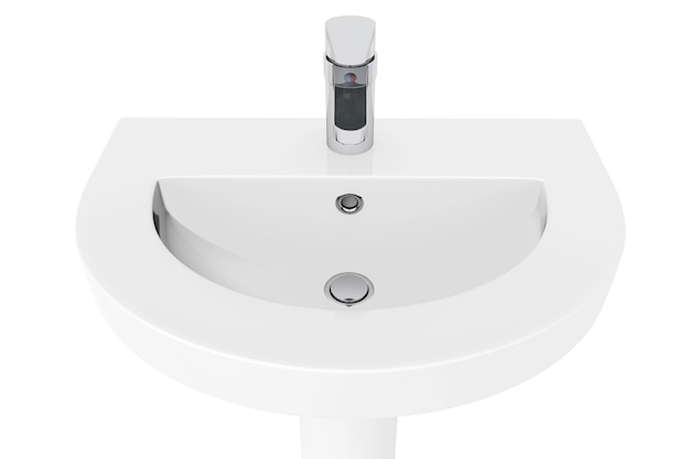 Lavabo con rubinetto cromato su sfondo bianco