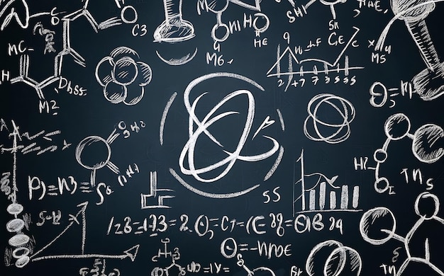 Lavagna con matematica e scienze scrivendo sulla lavagna