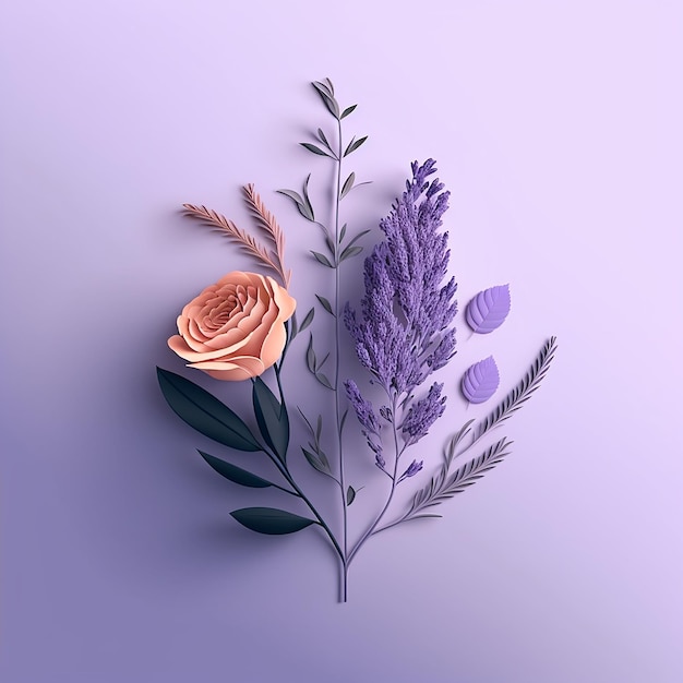 Lavanda floreale 3D e rosa in uno stile minimalista