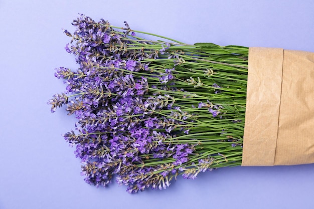 Lavanda in carta artigianale su sfondo viola