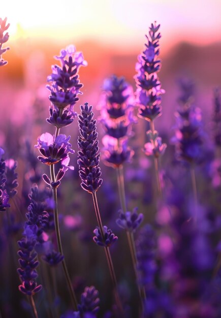 Lavanda in primo piano al tramonto