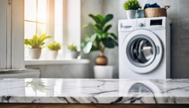 lavanderia con elettrodomestici moderni e tavolo vuoto che evocano pulizia e comfort domestico
