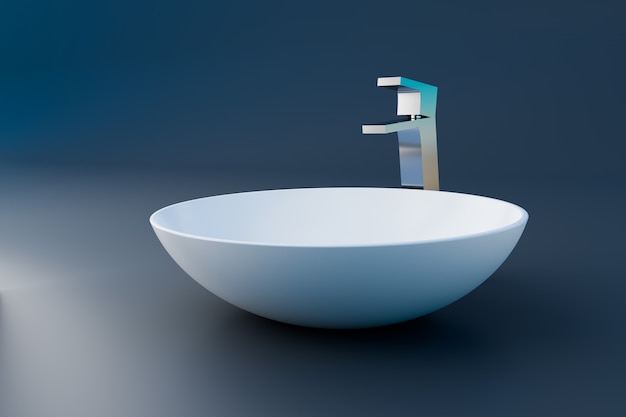 Lavandino bianco in bagno minimo, rendering illustrazione 3d