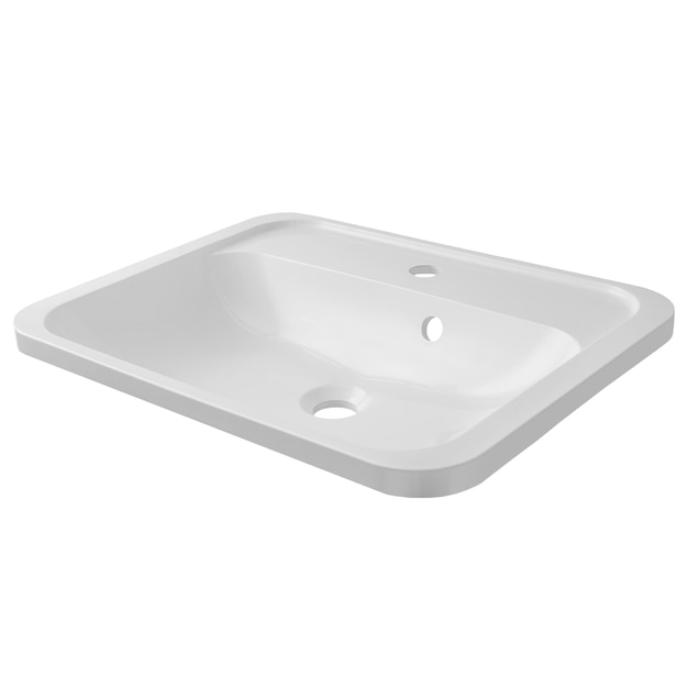 Lavandino in ceramica bianca per il bagno isolato sullo sfondo