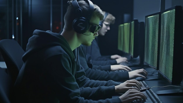 Lavorando alle loro scrivanie in un data center ci sono giovani hacker maschi, l'AI generativa.