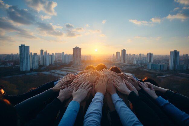 Lavorare insieme concetto di lavoro di squadra con le mani unite insieme