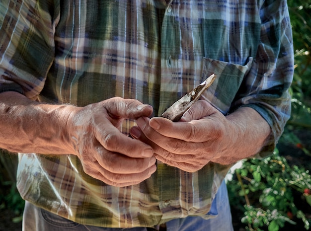 Lavorare le mani di un vecchio.