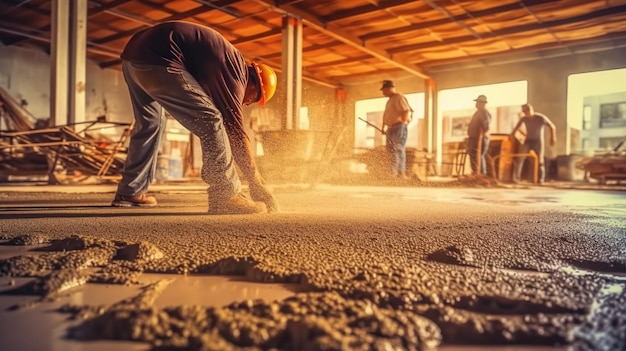 Lavoratore che lavora per pavimentazione in cemento