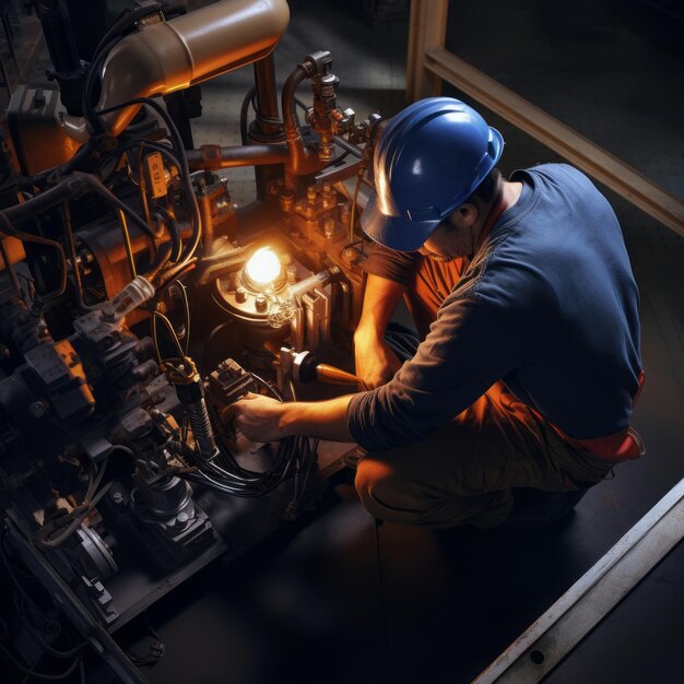 Lavoratore che ripara una pompa