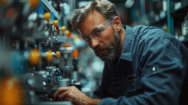 Lavoratore di fabbrica che gestisce macchinari