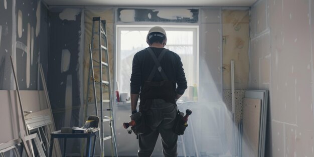 Lavoratore di manutenzione con una borsa e un set di strumenti alla cintura AI generativa