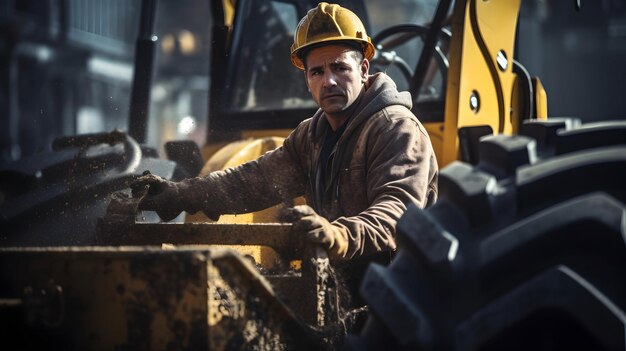 Lavoratore edile che gestisce macchinari pesanti