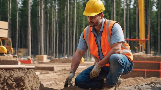 Lavoratore edile sul cantiere per foresta