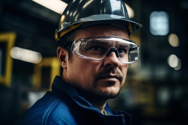 Lavoratore focalizzato uomo portret complesso industriale tecnologico fabbrica linea di produzione lavoratori faccia