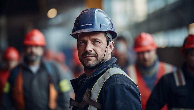 Lavoratori che indossano caschi sul cantiere