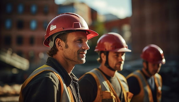 Lavoratori che indossano caschi sul cantiere