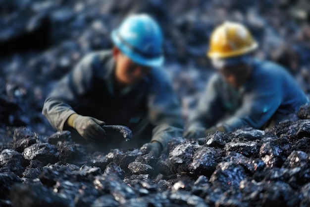 Lavoratori che ispezionano campioni di minerale di nichel per qualità e composizione IA generativa