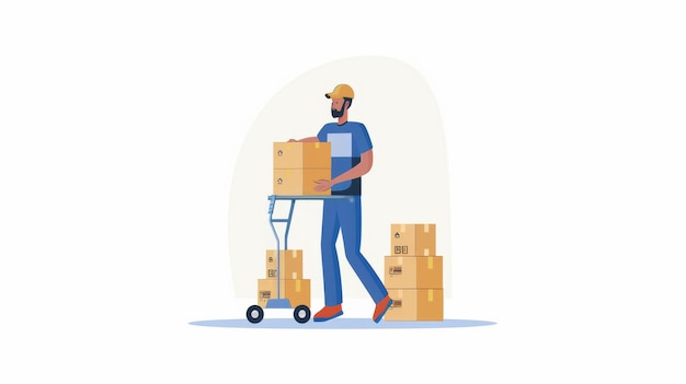 Lavoratori di magazzino e conducenti di carrelli elevatori trasportatori di pallet con merci in scatole trasporto