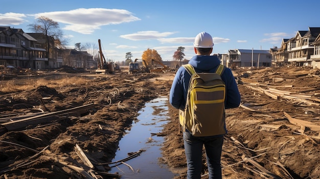 lavoratori in un cantiere di costruzione di notte con una gru