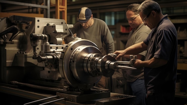 Lavoratori in una fabbrica di motori