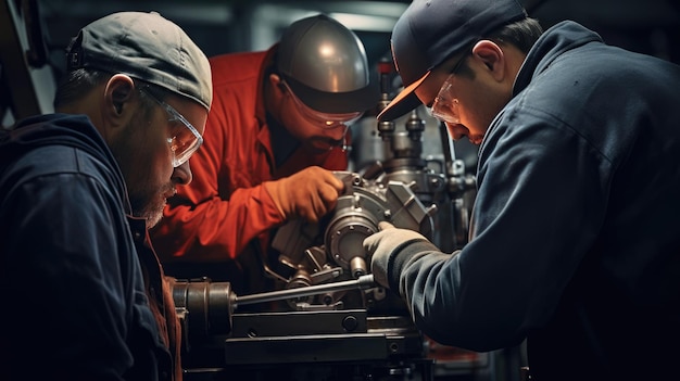 Lavoratori in una fabbrica di motori